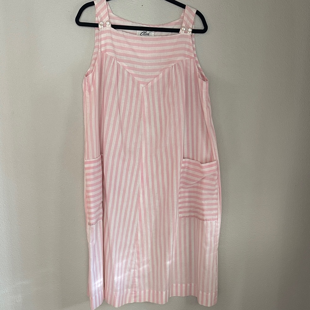 Alice of California Baby Pink and White Striped House Dress